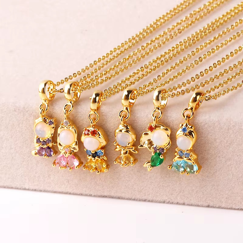 Luxury Zircon Beautiful Princess Pendant Necklace for Women Copper Gold Plated Link Chain Mermaid Fishtail Necklace Jewelry