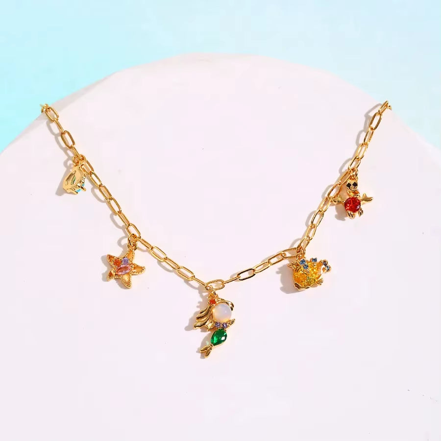 Fairy Tales Cubic Zircon Charms Bracelet Chain Gold Color Plated Copper Jewelry for Women