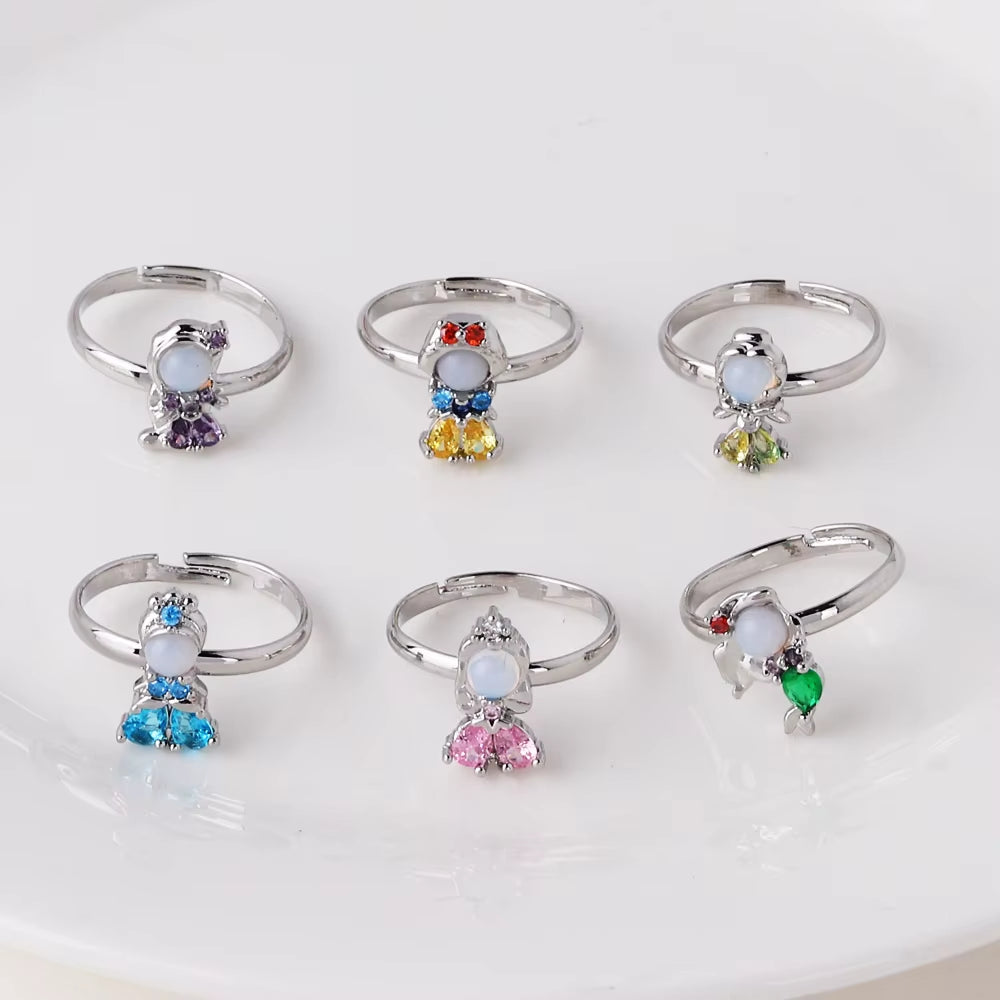 Cartoon Princess Ring Frozen Elsa Snow White Mermaid Princess Women Kawaii Jewelry Accessories Party Adjustable Open Ring