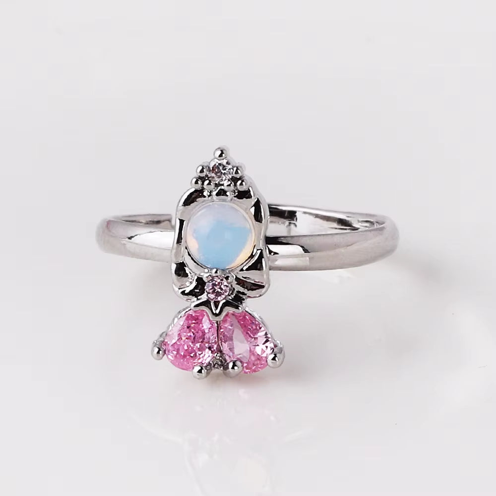 Cartoon Princess Ring Frozen Elsa Snow White Mermaid Princess Women Kawaii Jewelry Accessories Party Adjustable Open Ring