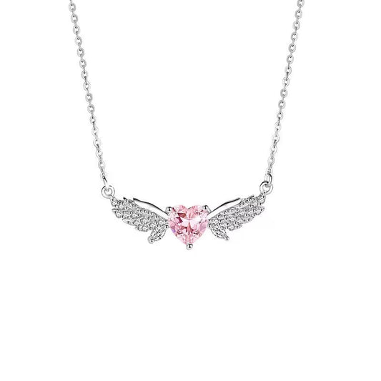 Crystal Angel Wings Pink Heart Pendant Necklaces Y2K Girl Women Heart Clavicle Chain Choker Fashion Jewelry Gifts