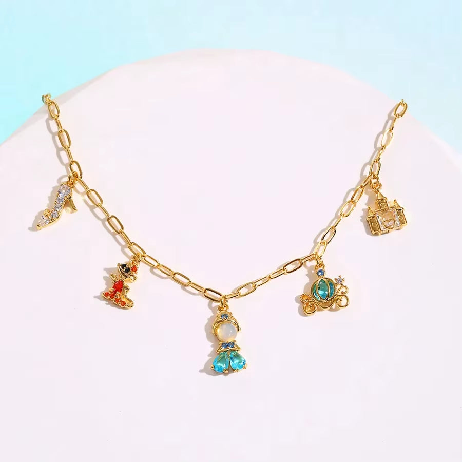 Fairy Tales Cubic Zircon Charms Bracelet Chain Gold Color Plated Copper Jewelry for Women