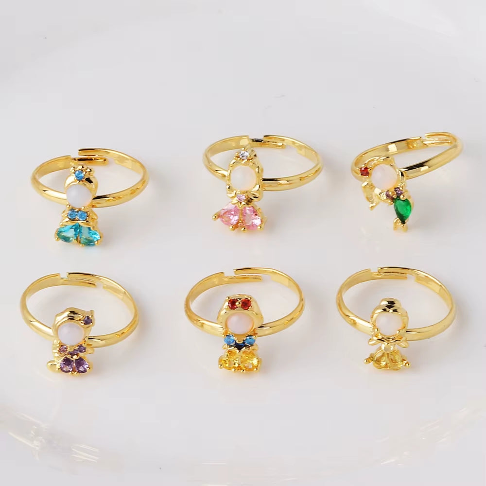 Cartoon Princess Ring Frozen Elsa Snow White Mermaid Princess Women Kawaii Jewelry Accessories Party Adjustable Open Ring