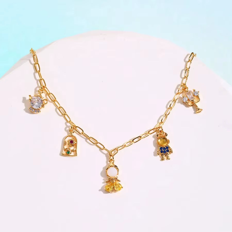 Fairy Tales Cubic Zircon Charms Bracelet Chain Gold Color Plated Copper Jewelry for Women