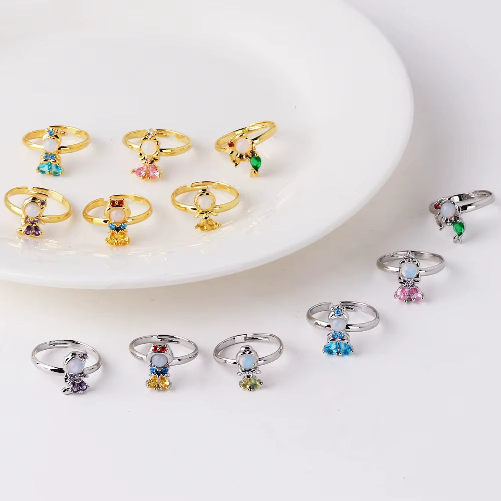 Cartoon Princess Ring Frozen Elsa Snow White Mermaid Princess Women Kawaii Jewelry Accessories Party Adjustable Open Ring