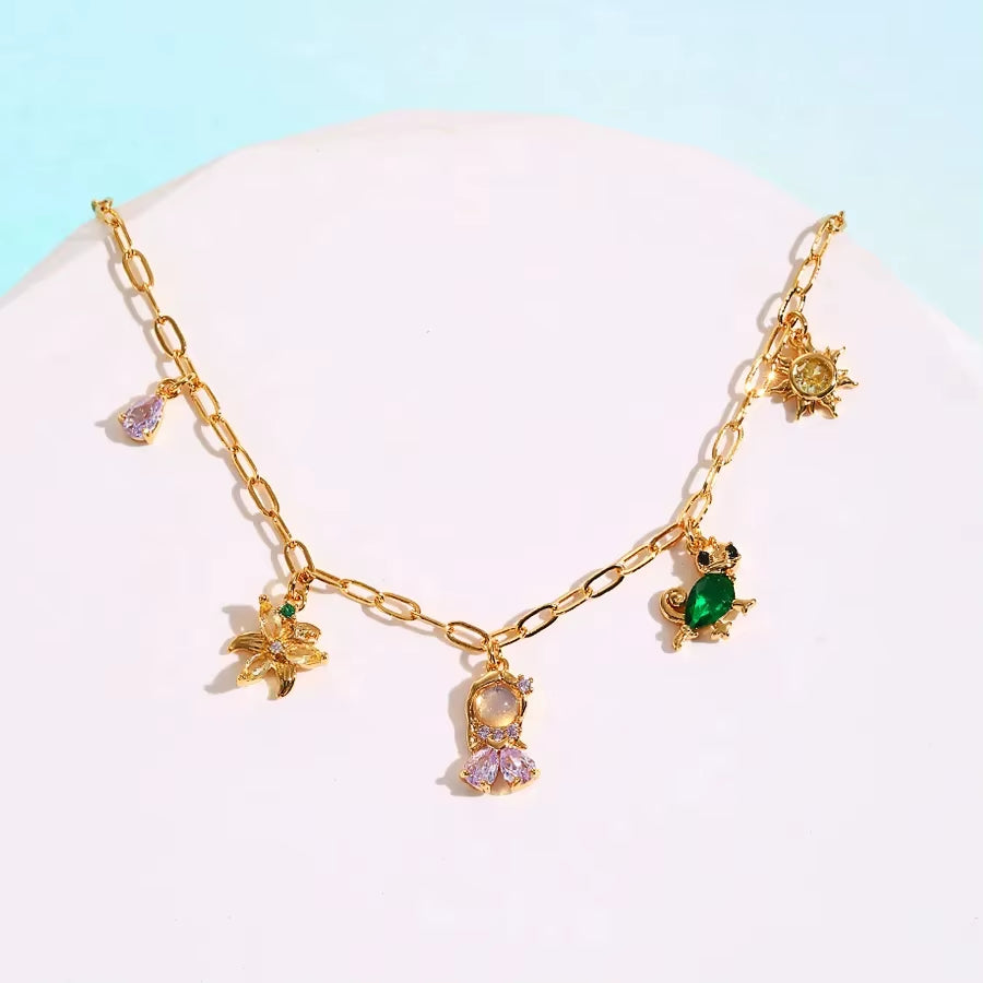 Fairy Tales Cubic Zircon Charms Bracelet Chain Gold Color Plated Copper Jewelry for Women