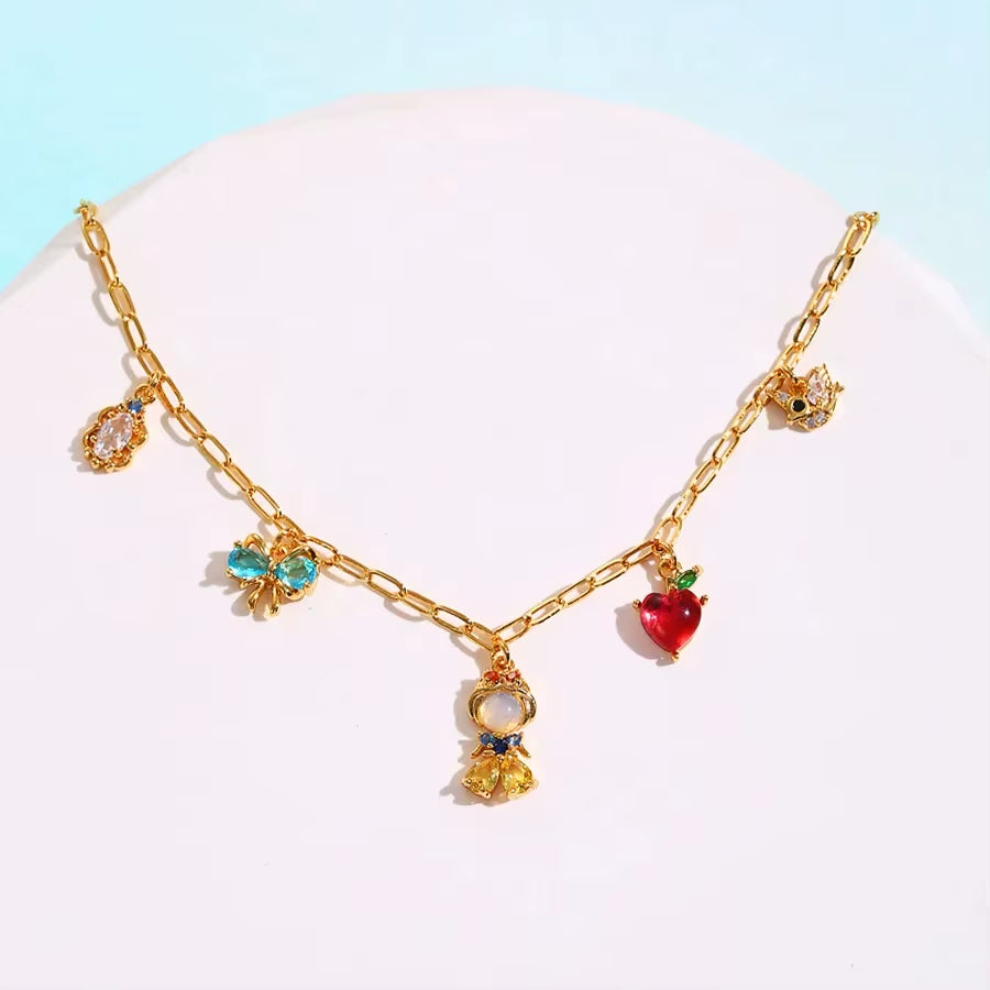 Fairy Tales Cubic Zircon Charms Bracelet Chain Gold Color Plated Copper Jewelry for Women